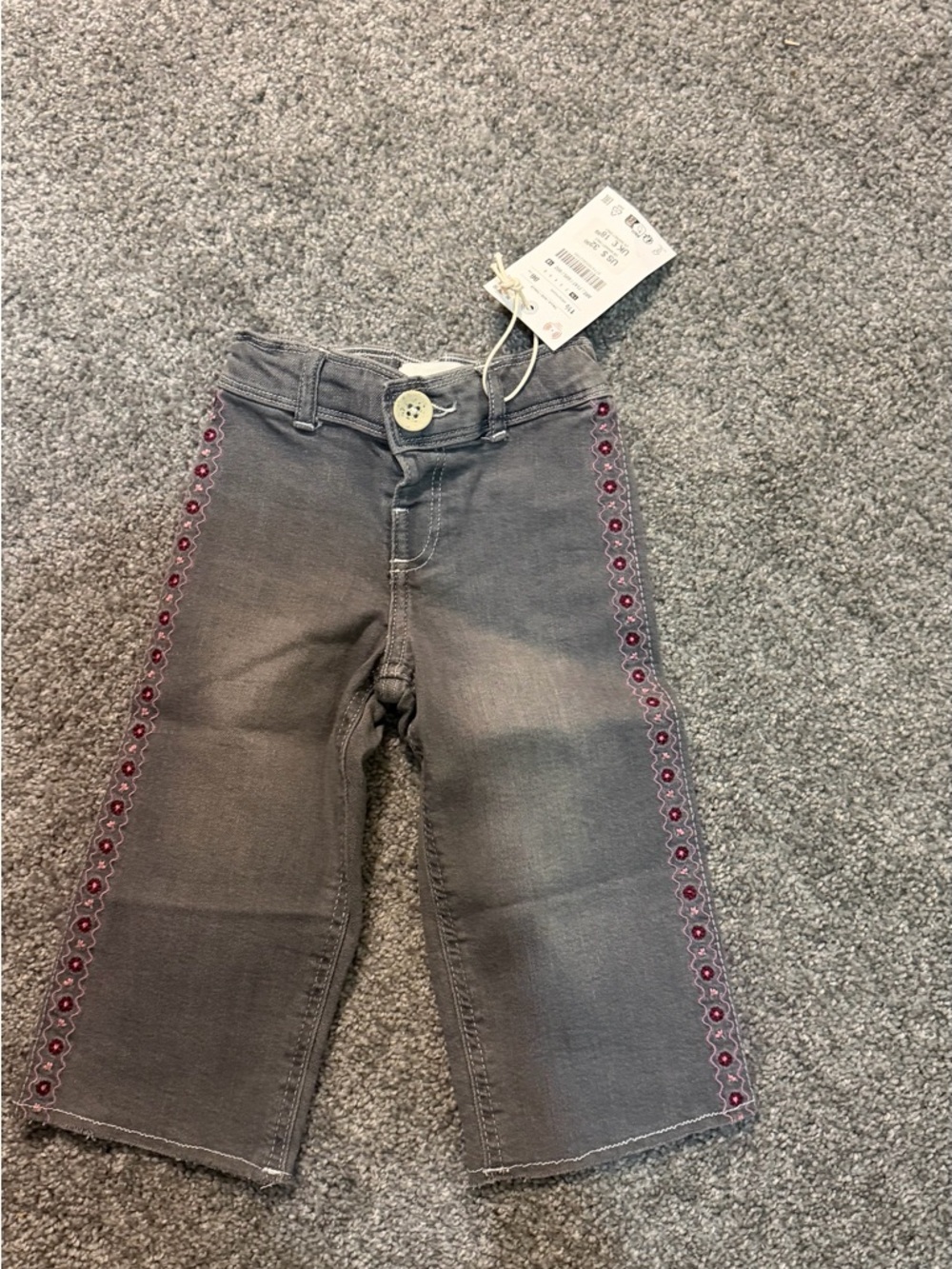 Zara Gray Jeans with Pink Floral Side Trim